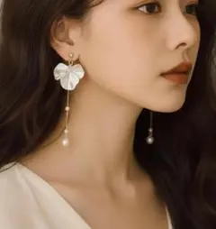 シェル　花びら　ピアス　ウェディング　結婚式　パーティー　お呼ばれ　花嫁