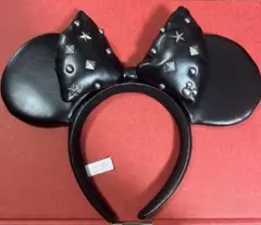 ミニーちゃん レザー スタッズ カチューシャ 黒 ブラック