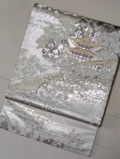 名古屋帯 流水文 金彩 灰青色 - メルカリ