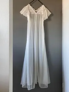 アンティーク ビンテージ 70s USA ホワイト 花柄 レース ドレス 美品