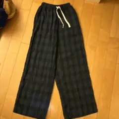 ダークグリーン チェック柄 ワイドパンツ