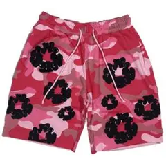 デニムティアーズ フラワープリント カモデザイン ハーフパンツ ピンク XL