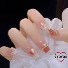 新品匿名配送 韓国ネイルチップ24枚 量産型 上品推し活ネイル