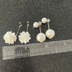 花とパールのハンドメイドピアスセット