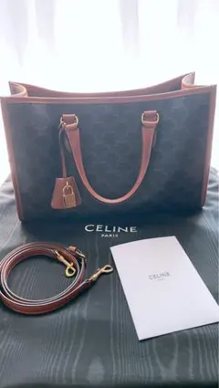 美品 CELINE ミニ ホリゾンタル カバ トリオンフキャンバス&カーフスキン
