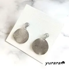 【金具変更不可】ハンドメイドレジン　クリア琉球ガラス　円形プレート　ピアス