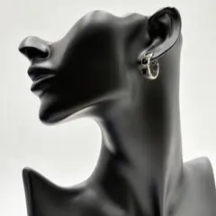 MONET モネ ヴィンテージ フープピアス 黒 シルバー 美品 レディースのサムネイル