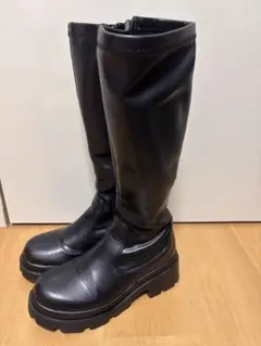 厚底 ロングブーツ 黒 M 23.5cm サイドジッパー