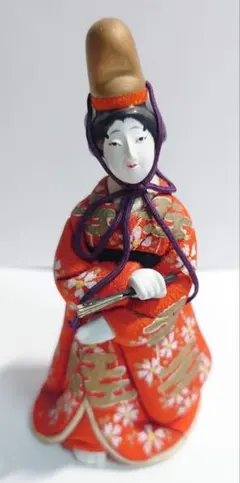 【中古】小柄な木目込人形 花柄の着物