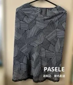 【レトロ 日本製】PASELE フレアスカート M ゴム 黒白 幾何学 つぶつぶ