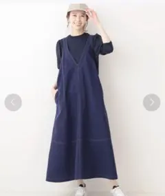 ポプリンVネックデザインワンピース