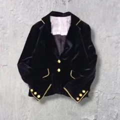ベロア調ジャケット 黒×金ボタン パイピング ショート丈 90s セレモニーのサムネイル