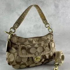 コーチ　ポピー　ハンドバッグ　クロスボディ　2way シグネチャー　ブラウン