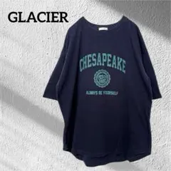 【GLACIER】 ハニーズ カレッジロゴ Tシャツ M 紺 綿100 ゆるだぼ