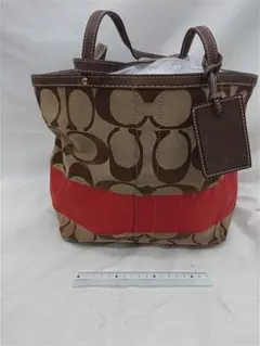 ■コーチ COACH シグネチャー トートバッグ ブラウン系×レッド レディース
