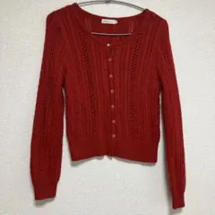 earth music&ecology 赤 レース編み カーディガン Sサイズ