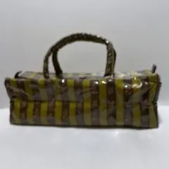 和装バッグ　横長　ビニールコーティング　茶系　中古品