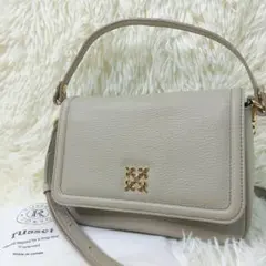 【未使用】russet レザーフラップミニショルダーバッグ 2way グレージュ