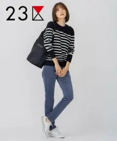 金ボタン 洗える 【23区】 セミウーステッドウール ボーダー セーター