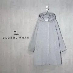 グローバルワーク　2wayコート　ウール混　ハーフ丈　フード着脱　比翼　サイズM