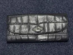 コーチ クロコ型押し 長財布 ブラック フラップ