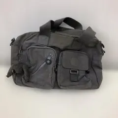 KIPLING グレー キャンバス ショルダーバッグ 動物チャーム付き