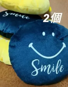 新品ミニクッション　2個　Smile　NAVY　YELLOW　インテリア雑貨