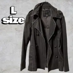 メンズ アウター ダメージ ジャケット デニム風 ダークグレー Lサイズ