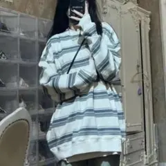 韓国 レディース ボーダー スウェット トレーナー 長袖