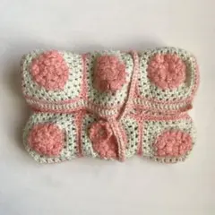 【一点物】お花の手編みブックスリーブ＊手帳ポーチ＊ピンク×アイボリー