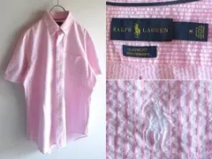 セール ラルフローレン ロゴ刺繍 ストレッチシアサッカー ストライプシャツ M