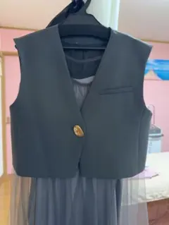 グレー ベスト付きフォーマルドレス