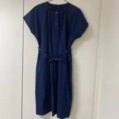 UNIQLO コットンドビーベルテッドワンピース 半袖 ネイビー