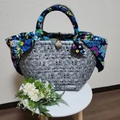 jollies ジョリーズ　グレーかごバッグ インナーバッグ、リボン付き