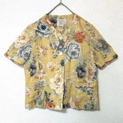 【希少】バーバリーズ ノーカラージャケット ヴィンテージ リネン 花柄 貝ボタンのサムネイル