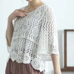 Bab クロシェ編み レース編み トップス アイボリーのサムネイル