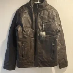 【FCYTZ】フェイクレザージャケット ライダース ダークブラウン Mサイズ