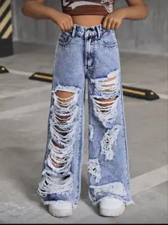 SHEIN ダメージ加工 ワイドレッグパンツ サイズ　11Y 新品未使用