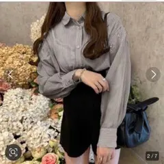 【GRL グレイル】　袖2wayストライプ柄シアーシャツ　通年　ゆったりのサムネイル