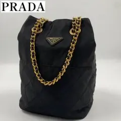 【✨美品✨】プラダ ショルダーバッグ チェーン 巾着 キルティング ブラック