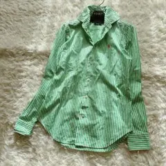 ラルフローレン 定番　ストライプ　シャツ　スリムフィット　グリーン×ピンク　4