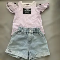 PINK HUNT 肩出し袖Tシャツ　デニムショートパンツ　セット　120