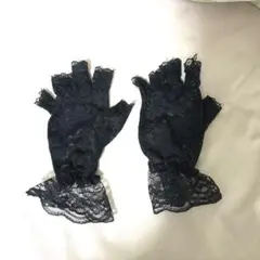 ブラック フィンガーレスグローブ　レース手袋 ショートグローブ ブラック