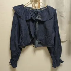 【再値下】フリル付きネイビーデニムボレロ kutir クティール