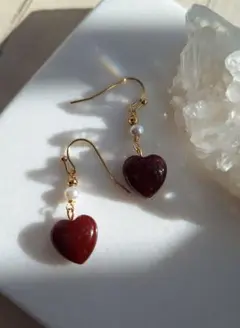 14kgfレッドジャスパー　ハート♡ピアス