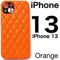 オレンジ⛔iPhone 13 用 キルティングデザインケース