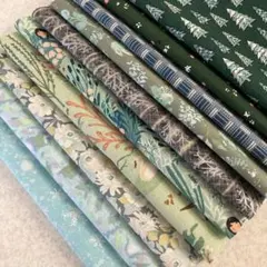 希少USA輸入生地はぎれ10枚⭐︎グリーンA⭐︎まとめ売り⭐︎カットクロスパッチワーク