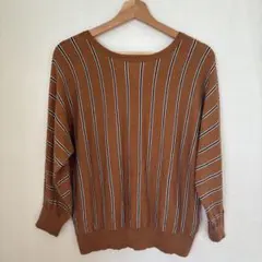 【SHIPS】ブラウン ストライプ 2WAY 薄手ニット　カーディガン 前開き