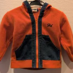 オレンジ フリース フードパーカー Hd刺繍