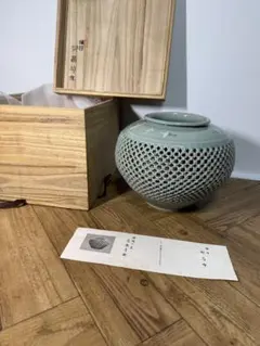 【送料込み】高麗青磁　水昌窯　海日　陶器　壺　骨董品　花瓶　置物　柳昌坤作 na柳昌坤作 海日傳統陶藝 青磁 花瓶 壺 高麗青磁 韓国｜Yahoo!フリマ